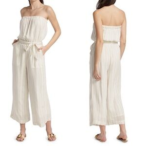 Splendid Ticking Linen Blend Strapless Jumpsuit Flaw Missing Strap see photos